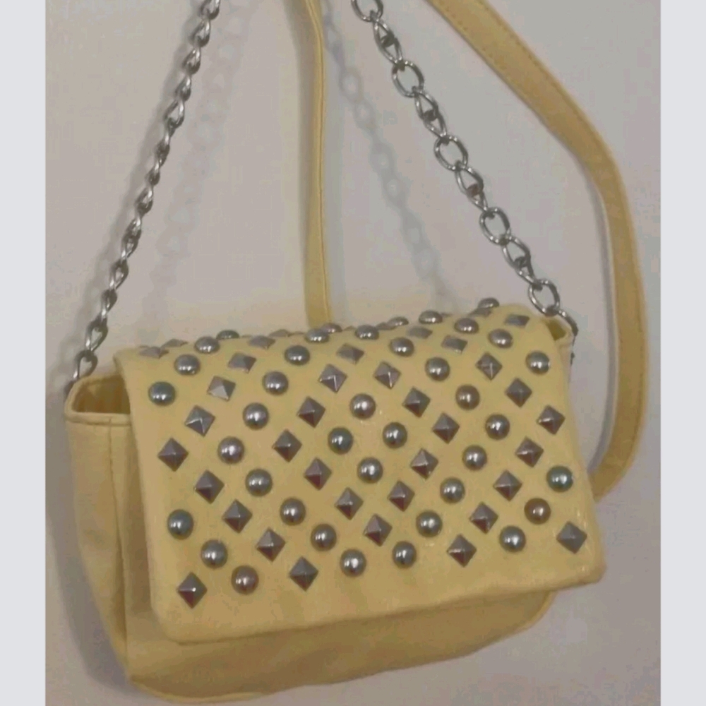 YOKI Yellow & Silver Faux Leather Bag Long Chain
